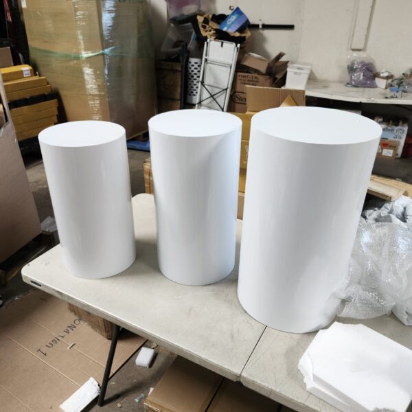 Cylinder Pedestal Stands for Parties,Metal Cylinder Stands for Party White Round Display Pedestal Stand for Wedding Props Birthday Babyshower Party Event Decor (3PC(60/55/50)) | EZ Auction