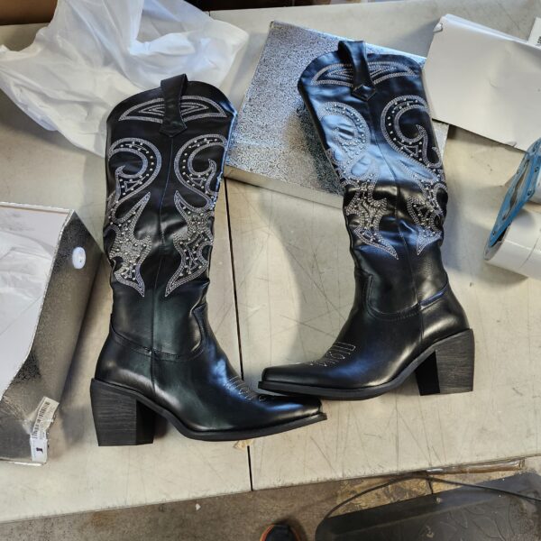 *** SIZE 9 *** wetkiss Knee High Cowboy Cowgirl Boots for Women, with Unique Embroidery, Side Zipper and Chunky Heel Design | EZ Auction