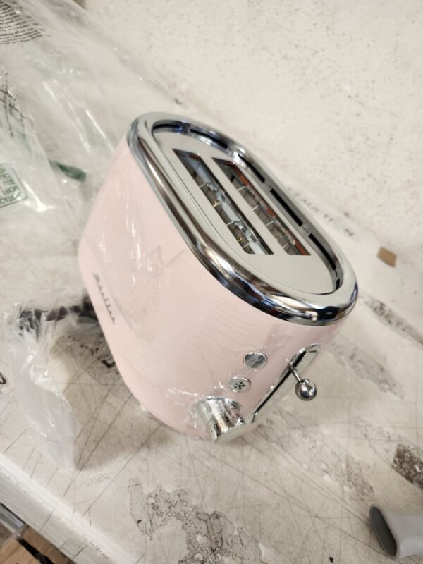 Mueller Retro Toaster 2 Slice with 7 Browning Levels and 3 Functions: Reheat, Defrost & Cancel, Stainless Steel Features, Removable Crumb Tray, Under Base Cord Storage, Pink | EZ Auction