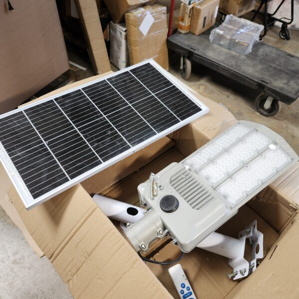 5000W Solar Street Light,IP67 Solar Street Lights Outdoor, 200000LM 6500K High Powered Commercial Parking Lot Lights Dusk to Dawn, with Remote for Yard, Parking Lot, Driveway | EZ Auction