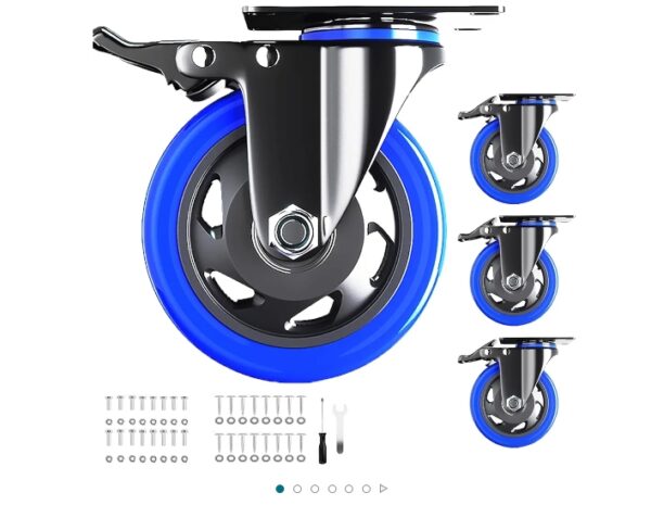 5 Inch Caster Wheels with Safety Dual Locking, Heavy Duty Casters Set of 4, Industrial Swivel Casters 2400Lbs, Polyurethane No Noise Wheels for Cart, Furniture(Bonus of 2 Hardware Kits) | EZ Auction