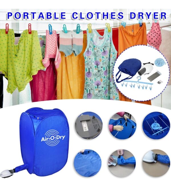 Portable Household Clothes Dryer, Blue Mini Folding Ventless Electric Air Clothes Dryer Bag Folding Fast Drying Machine with Heater, Household Air-Drying Warm Air Foldable Clothes Dryer | EZ Auction