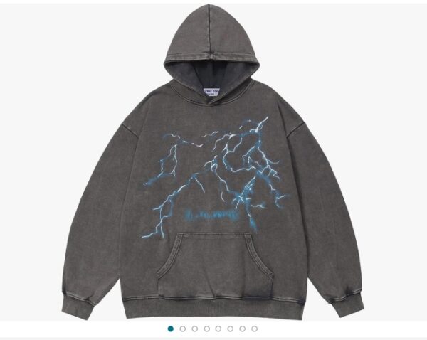 Size M, Aelfric Eden Men’s Graphic Hoodies Washed Lightning Streetwear Hooded Sweatshirt Pullover Hip Hop Fashion Hoodies Unisex | EZ Auction