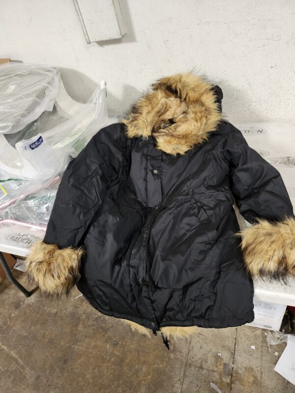 Size XXL, Fabulous-Furs Donna Salyers Hooded Faux Fur-Lined Knee-Length Storm Coat | EZ Auction