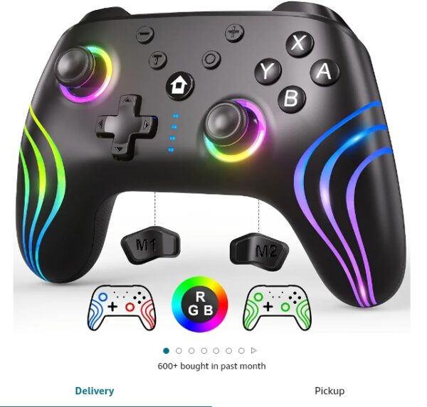 SWANPOW Switch Controllers Compatible with Switch/Lite/OLED, Wireless Switch Pro Controller with Full RGB Line Breathing LED, Programmable, 6-Axis, Adjustable Turbo, 4-Speed Dual Vibration, Wake Up | EZ Auction