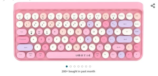 UBOTIE Portable Bluetooth Colorful Computer Keyboards, Wireless Mini Compact Retro Typewriter Flexible 84Keys Design Keyboard (Pink-Colorful) | EZ Auction