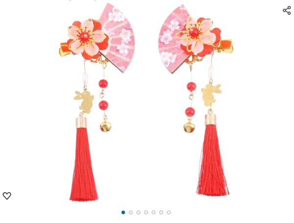 Retro Japanese- Handmade Tsumami Accessories Fan Costume Headress Hairpins Floral Headdress Style Shape Women Flower Girl Pin Bridal Accessory Hair Hairpin Tassels Fans Red Girls | EZ Auction