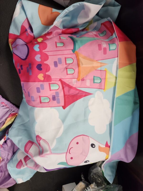 ***MISSING PEICES TO SET***REFER TO IMAGESEVERYDAY KIDS 4 Piece Toddler Bedding Set - Unicorn Dreams - Includes Comforter, Flat Sheet, Fitted Sheet and Reversible Pillowcase | EZ Auction