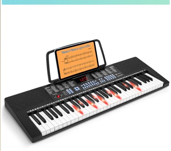 Vangoa 61-Key Light-Up Keyboard Piano for Beginners, 350 Tones & Timbres, 3 Teaching Modes, With Microphone, Black | EZ Auction