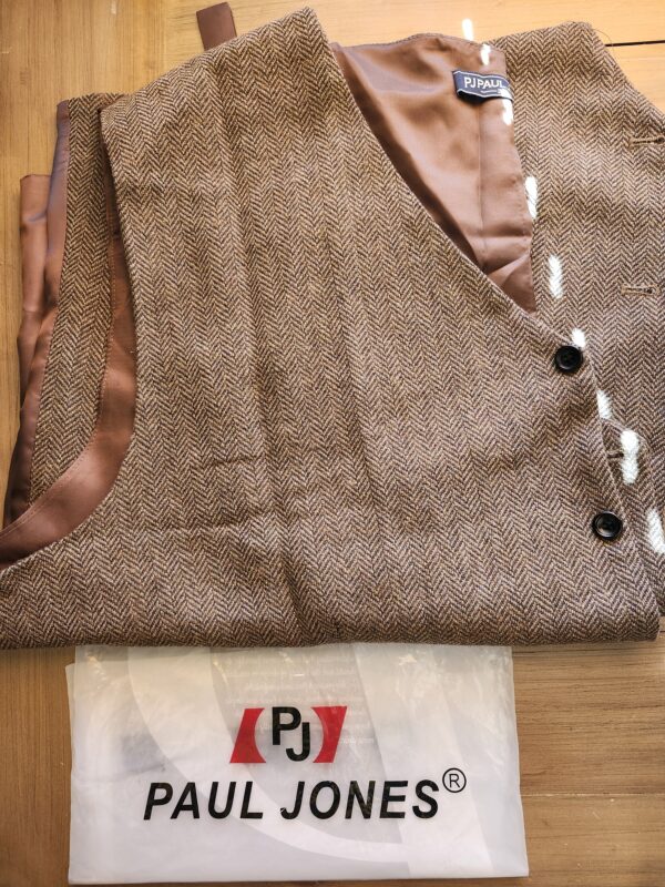 PJ PAUL JONES Men's Herringbone Tweed Suit Vest Casual Wool Blend Waistcoat | EZ Auction