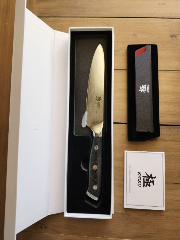 KYOKU 8" Chef Knife, Samurai Series Meat Cutting Knife with Pakkawood Handle & Mosaic Pin, Japanese High Carbon Steel Knife, Full Tang Cutting Chopping Knife for Vegetable Fruit with Sheath and Case | EZ Auction