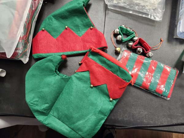 Christmas Elf Costume Accessories Set Elf Hat Shoes Socks Set with Band Wrist Bells for Men, Women, Xmas Holiday Party Costume Props, Red and Green | EZ Auction