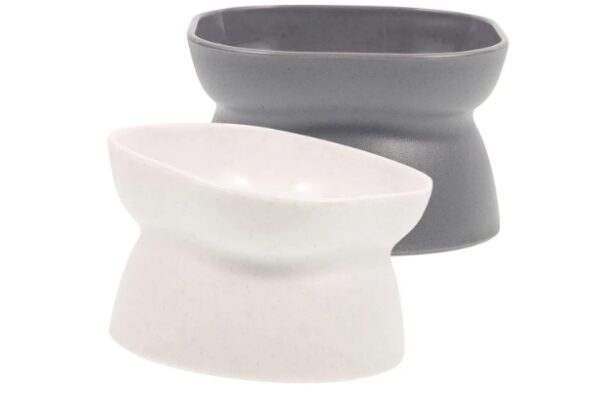 Cat Feeding Bowl, Ceramic, Elevated Shallow Design, Non-slip, Large Capacity, Protects Pet from Harm | EZ Auction