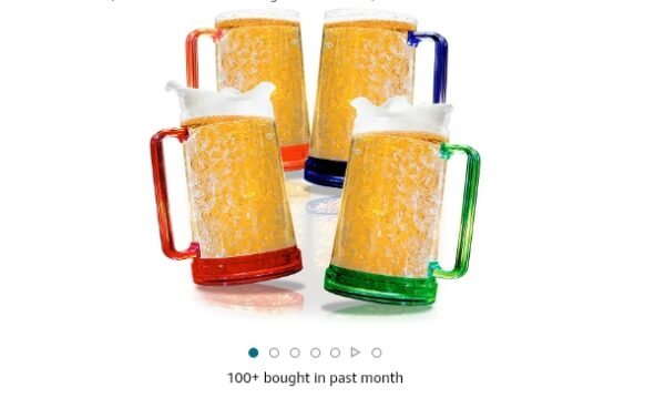 Beer Mugs with Gel Freezer 16 oz, Double Walled Beer Mugs with Handles, Color Handles Set Of 4 | EZ Auction