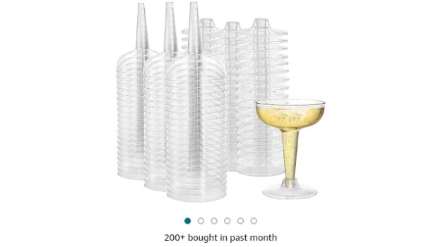 Hacaroa 60 Pack Plastic Champagne Coupe, 4 Oz Champagne Glasses Cocktail Glasses, Disposable Party Stem Cups Dessert Cups for Martini, Margarita, Birthday, Wedding | EZ Auction