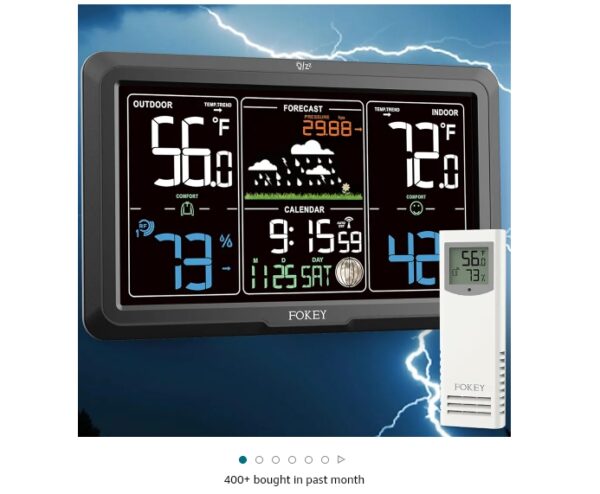 Weather Station Wireless Indoor Outdoor, Indoor Outdoor Thermometer Wireless Clock, Weather Station Digital Home Outdoor Gauge 7.6in Large Display Atomic Clock Temperature Humidity Phase Black | EZ Auction