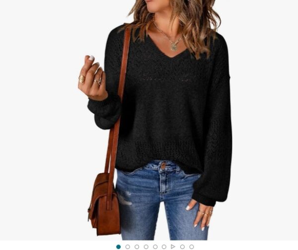 Size L, SHEWIN Womens Sweaters Casual Long Sleeve V Neck Lightweight Crochet Pullover Sweater Tops | EZ Auction