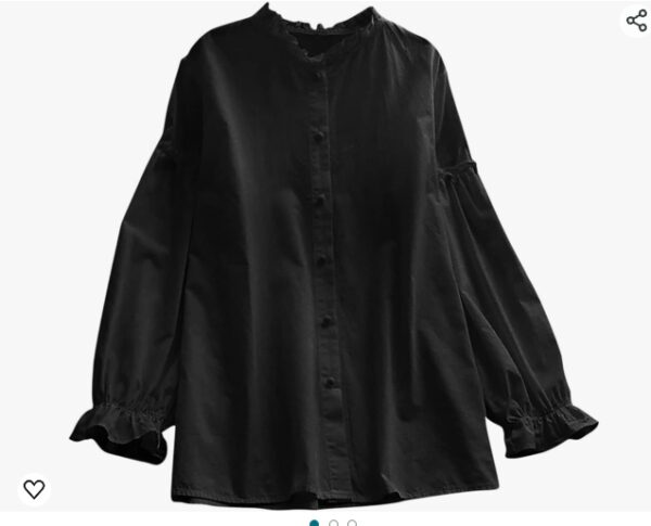 ***WOMENS 2XL***Cute Womens Tops Button Down Shirts Fashion Casual Ruffle Collar Lantern Sleeve Dressy Blouse Fall Solid Loose Tshirt | EZ Auction