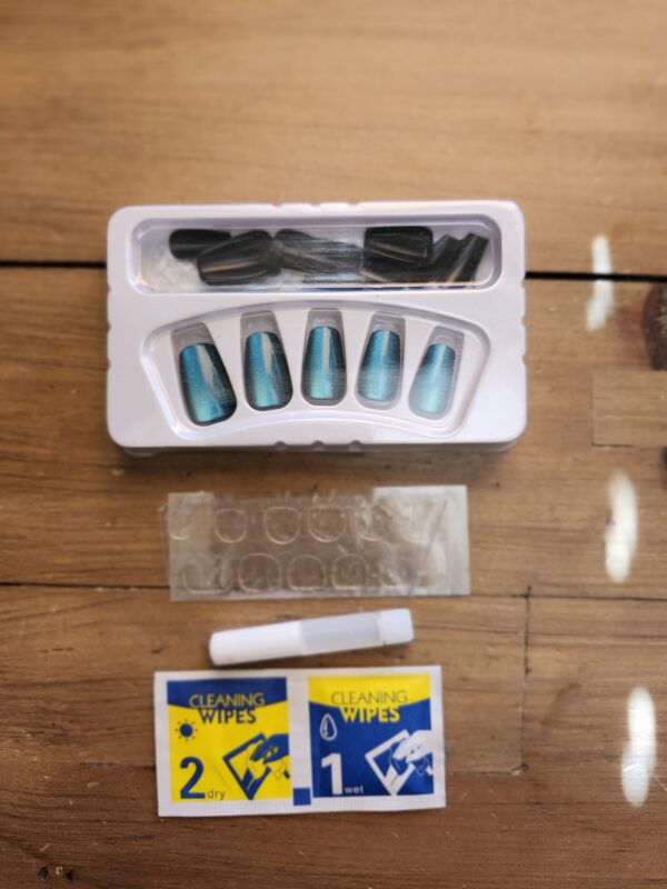 Press on Nails - Short Oval Blue Cat Eye Magnetic Nail Press Handmade Design for Reusable False Nails 24 Set with Nail Remover and Installation Kit (03 Peacock Blue) | EZ Auction