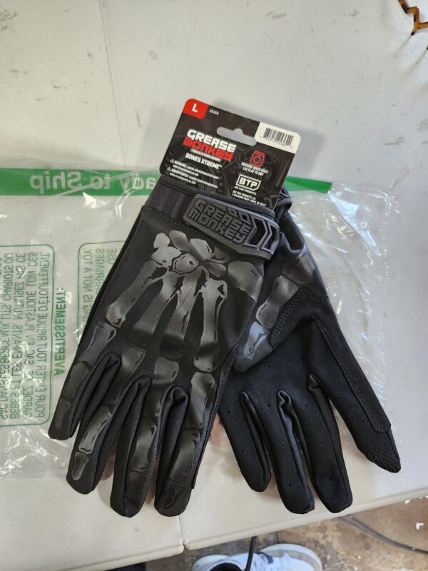 Size L, GREASE MONKEY Bones Xtreme Black Out Mechanic Work Gloves | EZ Auction