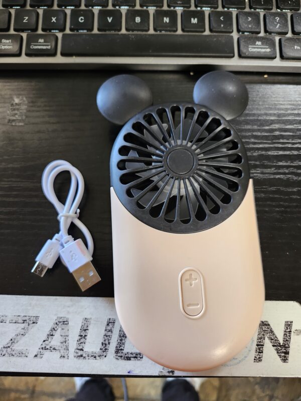 Cute Personal Mini Fan, Handheld & Portable USB Rechargeable Fan with Beautiful LED Light, 3 Adjustable Speeds, Portable Holder, Perfect for Indoor Or Outdoor Activities, Cute Mouse (Pink) | EZ Auction