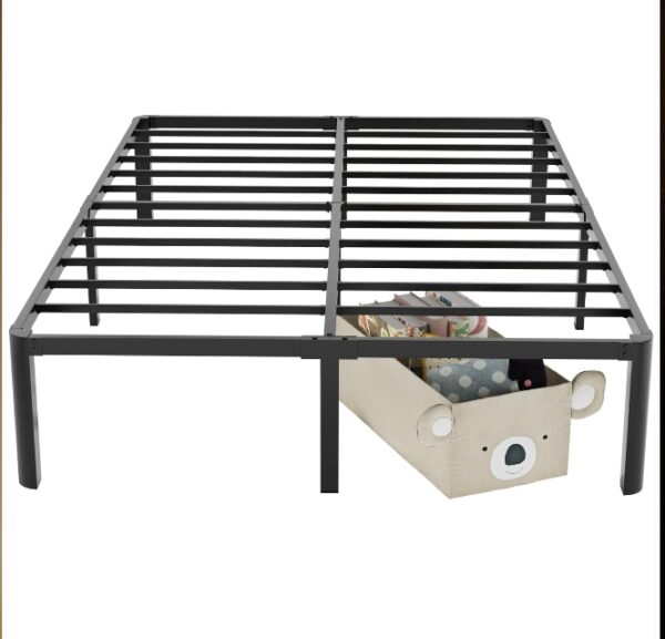 18 Inch Black Metal Queen Bed Frame with Round Corners No Box Spring Needed, Sturdy Heavy Duty Platform Bed Frame Queen Size, Easy Assembly, Noise Free | EZ Auction