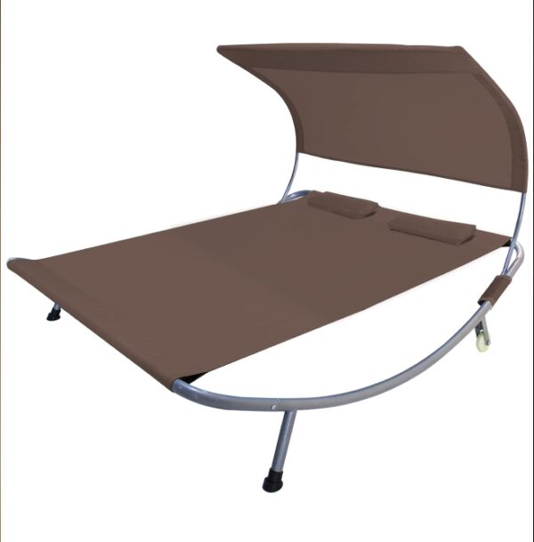 Patio Double Chaise Lounge Bed with Canopy,Headrest Pillow and Wheels,Portable Outdoor Hammock Bed for Patio, Yard, Pool(Brown) | EZ Auction