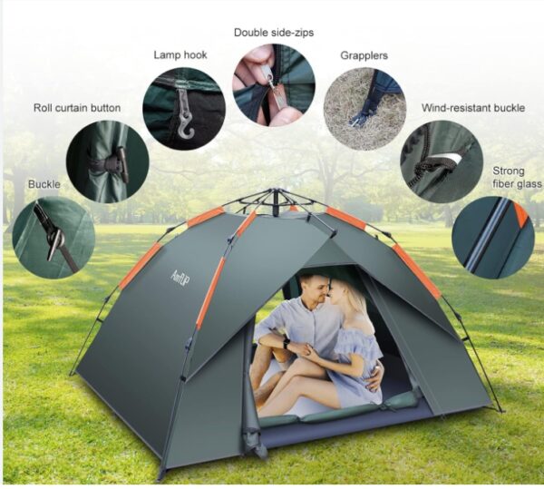 Camping Tent Automatic 2-3 Man Person Instant Tent Pop Up Ultralight Dome Tent 4 Seasons Waterproof & Windproof Camping Tent with Removable Outer Tarpaulin, Double Layers | EZ Auction