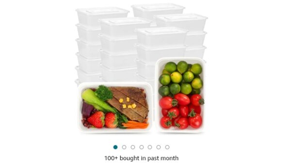 Moretoes 50 Pack 22oz Meal Prep Containers Reusable, Disposable Meal Prep Containers with Lids, Microwaveable Lunch Boxes Dishwasher Freezer Safe (White) | EZ Auction