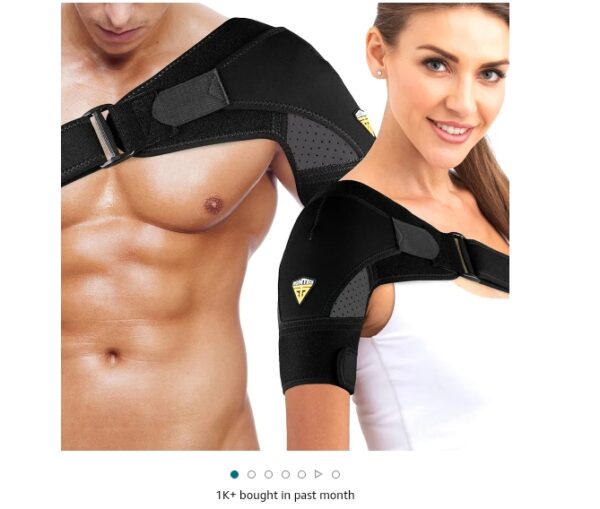 Size XXL, Shoulder Brace for Women & Men | Support for Torn Rotator Cuff & Other Shoulder Injury - Ac Joint, Dislocated, Separated, Frozen Shoulder | Neoprene Compression Wrap | by FIGHTECH (BLK, S-M) | EZ Auction