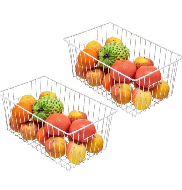 16Lx12W inch Wider Freezer Storage Organizer Baskets Container, Deep Metal Wire Chest Upright Refrigerator Divider Bins with Built-in Handles for Cabinet, Pantry, Closet, Kitchen(3) | EZ Auction