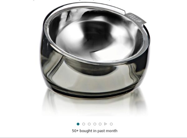 Felli Pet Oblik Elevated Dog Food Water Bowl Stainless Steel Angled Oval Dish for Small Medium Breed, No Spill & Skid Proof, Raised Plastic Stand Tilted Dry Wet Metal Feeder Bulldog (1.5Cups, Smoky) | EZ Auction