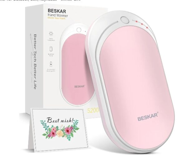 BESKAR Rechargeable Hand Warmer, 5200mAh Electric Hand Heater, Double-Sided Heating, USB Quick Charge, Portable Pocket Hand Warmer for Outdoor, Golf, Raynauds - Winter Gift | EZ Auction