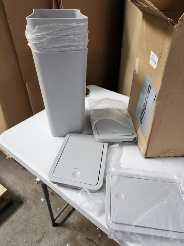3 Pack Bathroom Small Trash Can with Lid,10L / 2.6 Gallon Slim Garbage Bin Wastebasket with Pop-Up Lid for Bedroom, Office, Kitchen, Craft Room, Fits Under Desk/Cabinet/Sink/ (Grey) | EZ Auction