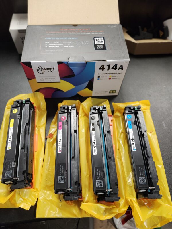 ***3 NEW 1 BLACK INK USED***Smart Ink Compatible Toner Cartridge Replacement for HP 414A 414 A with Built-in Chip (4 Pack) to use with Color Laserjet Pro MFP M479fdw M479fdn M479fdw M454dw M454dn (Black Cyan Magenta Yellow) | EZ Auction