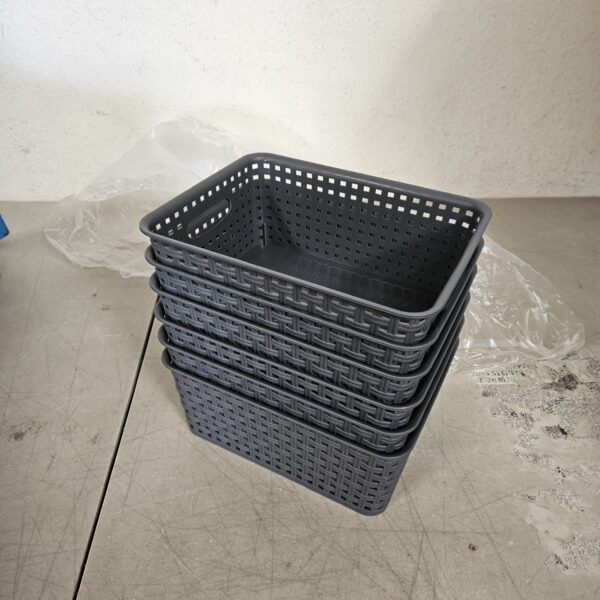 WYT Weave Storage Organizer Baskets, Grey 6-Pack Plastic Woven Baskets, 10.1" x 7.55" x 4.1" | EZ Auction