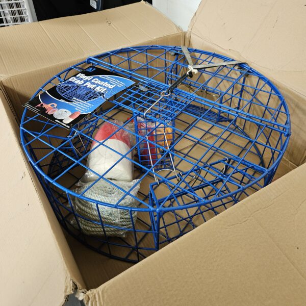 Heavy Duty Crab Pot Trap Blue Net Coated 3 Tunnel with 2 Trap Doors(30''Dia-10''Tall) Kit | EZ Auction