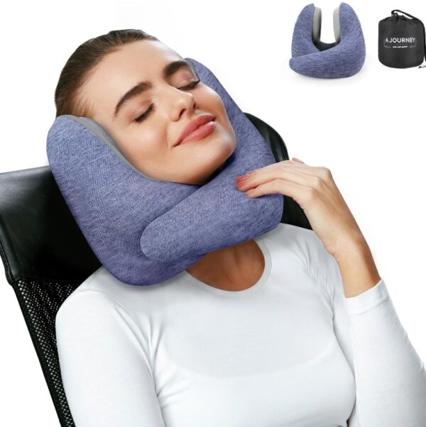 Neck Pillow Airplane with Noise Canceling Earmuffs NRR 25dB, Memory Foam Airplane Pillow, 360°Neck Support Travel Accessories for Airplanes, Trains, Cars Office Napping (Dark Blue) | EZ Auction