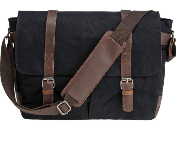 Vintage Genuine Leather Waxed Canvas Briefcase Large Satchel Shoulder Bag Rugged Computer 15.6" Laptop Bag | EZ Auction