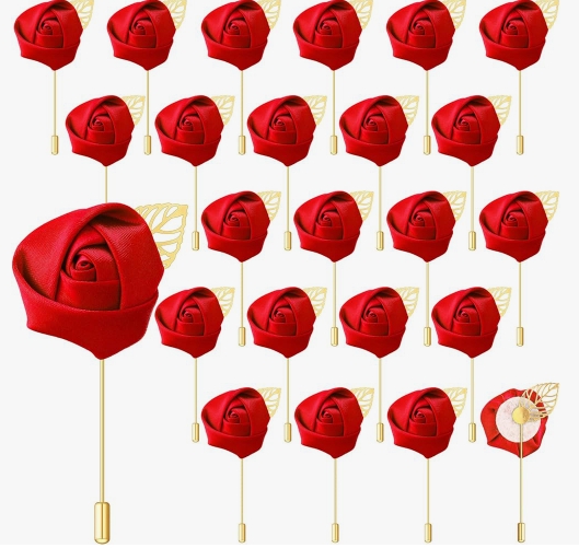 24 Pcs Groom Boutonniere Gold Leaf Wedding Silk Rose Satin Rose ...