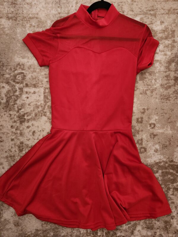 Red High Neck A-Line Mesh Top Short Slevee MidLenght Dress | EZ Auction