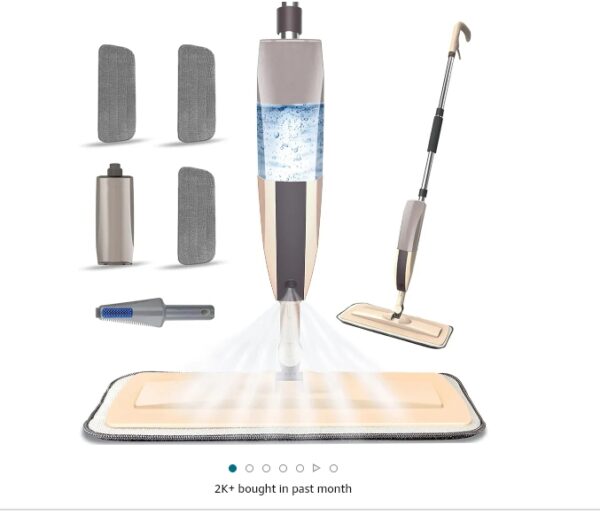 Microfiber Spray Mop for Floor Cleaning, Dry Wet Wood Floor Mop with 3 pcs Washable Pads, Handle Flat Mop with Sprayer for Kitchen Wood Floor Hardwood Laminate Ceramic Tiles Dust | EZ Auction