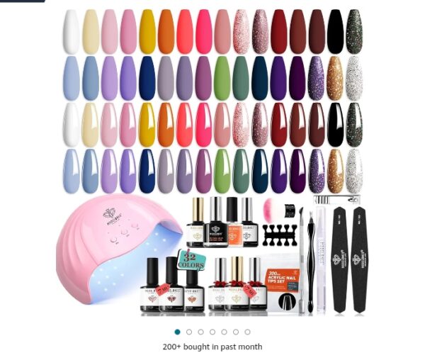 Modelones 49 Pcs Gel Nail Polish Kit with U V Light-32 Trendy Colors Gel Nail Polish Set 48W Nail Dryer/Base Top Coat/4-in-1Glue Gel/Bond Primer/Gift | EZ Auction