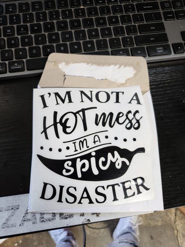 I'm Not A Hot Mess I'm A Spicy Disaster Funny CCI Decal Vinyl Sticker|Cars Trucks Vans Walls Laptop| White |5.5 x 5.3 in|CCI2922 | EZ Auction