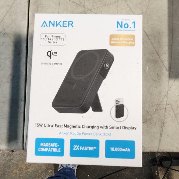 Anker MagGo Power Bank, Qi2 Certified 15W Ultra-Fast MagSafe-Compatible Portable Charger, 10,000mAh Battery Pack with Smart Display and Foldable Stand, For iPhone 15/14/13/12 Only(USB-C Cable Include) | EZ Auction