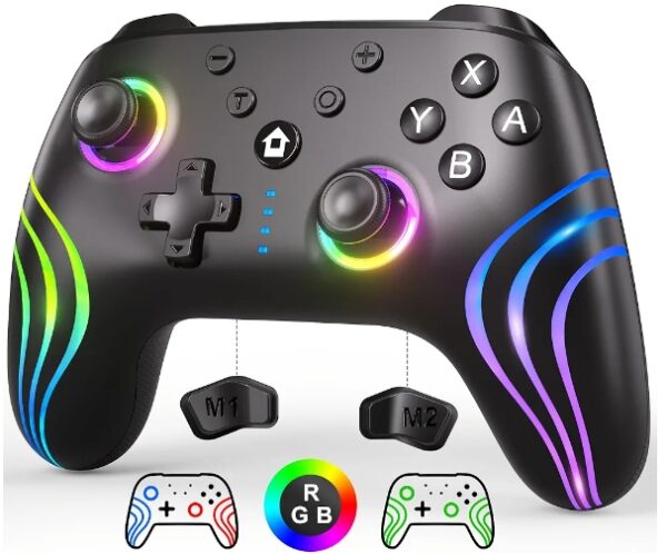 SWANPOW Switch Controllers Compatible with Switch/Lite/OLED, Wireless Switch Pro Controller with Full RGB Line Breathing LED, Programmable, 6-Axis, Adjustable Turbo, 4-Speed Dual Vibration, Wake Up | EZ Auction