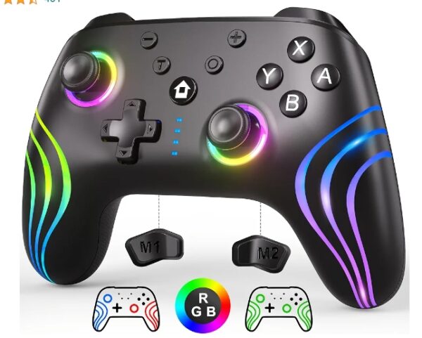 SWANPOW Switch Controllers Compatible with Switch/Lite/OLED, Wireless Switch Pro Controller with Full RGB Line Breathing LED, Programmable, 6-Axis, Adjustable Turbo, 4-Speed Dual Vibration, Wake Up | EZ Auction