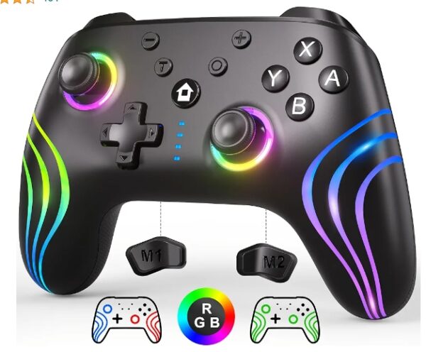 SWANPOW Switch Controllers Compatible with Switch/Lite/OLED, Wireless Switch Pro Controller with Full RGB Line Breathing LED, Programmable, 6-Axis, Adjustable Turbo, 4-Speed Dual Vibration, Wake Up | EZ Auction