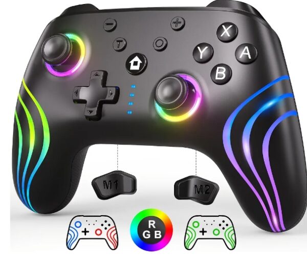 SWANPOW Switch Controllers Compatible with Switch/Lite/OLED, Wireless Switch Pro Controller with Full RGB Line Breathing LED, Programmable, 6-Axis, Adjustable Turbo, 4-Speed Dual Vibration, Wake Up | EZ Auction