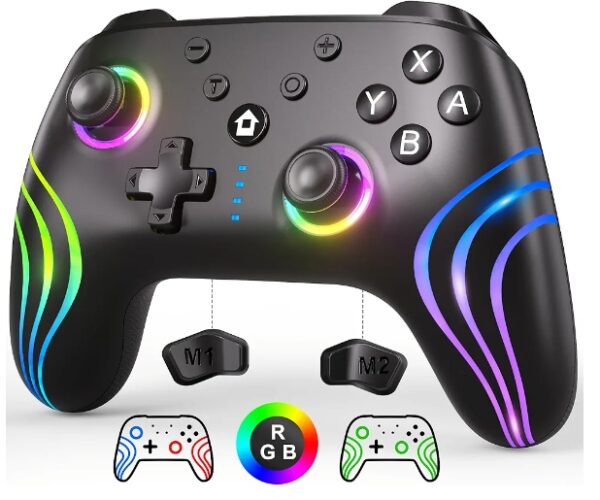 SWANPOW Switch Controllers Compatible with Switch/Lite/OLED, Wireless Switch Pro Controller with Full RGB Line Breathing LED, Programmable, 6-Axis, Adjustable Turbo, 4-Speed Dual Vibration, Wake Up | EZ Auction